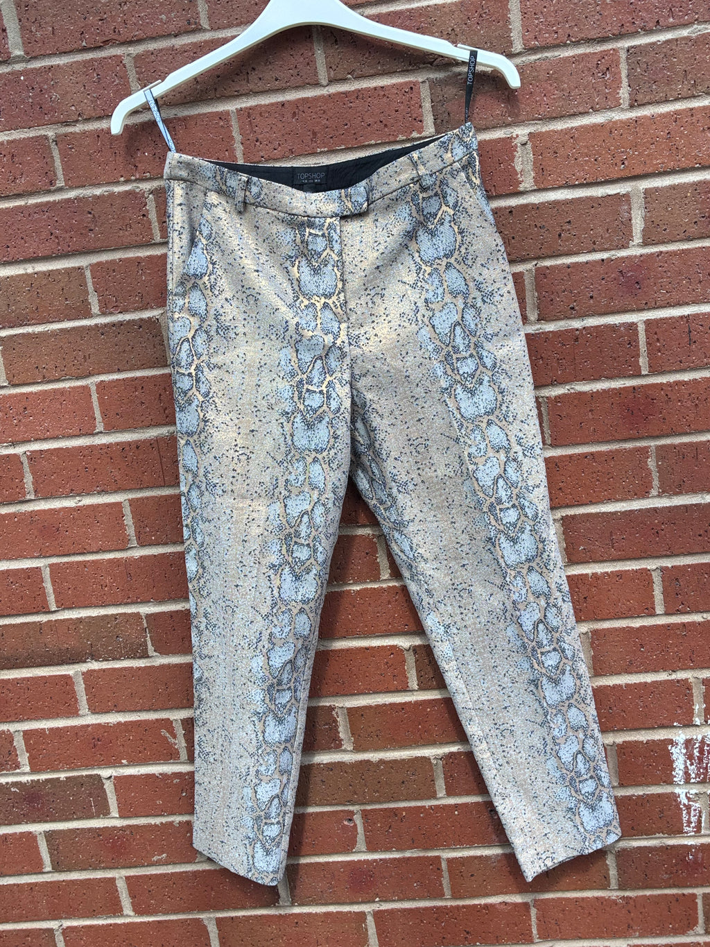 🔮 Topshop Metallic Gold Snakeskin Cigarette Trousers – UK Size 10