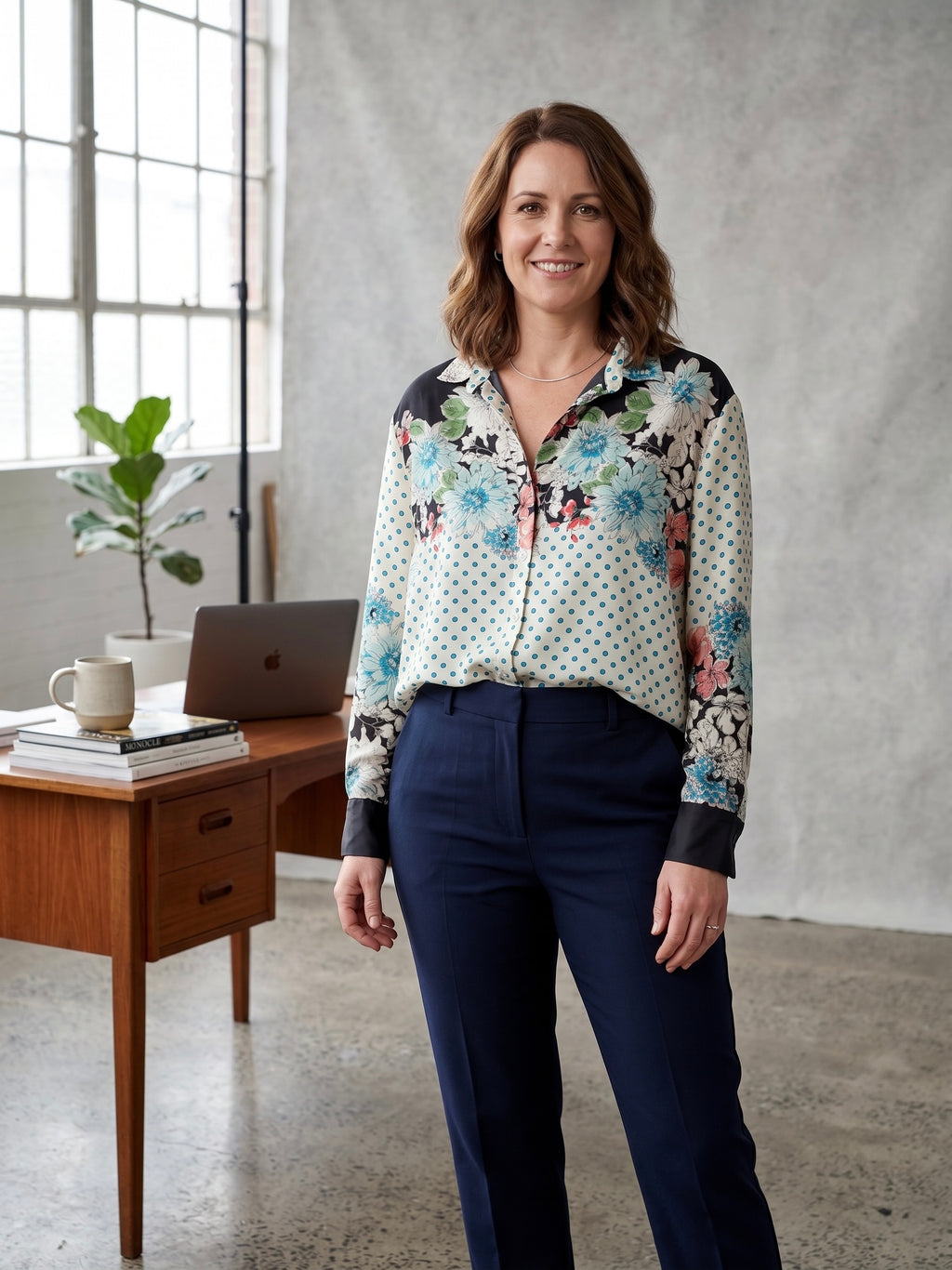 Zara Basic Mixed Print Polka Dot & Floral Long Sleeve Blouse Size XL