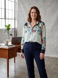 Zara Basic Mixed Print Polka Dot & Floral Long Sleeve Blouse Size XL