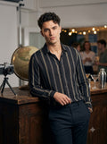 New Look Men's Black Vertical Stripe Long Sleeve Shirt – Size S (Chest 89-94cm)