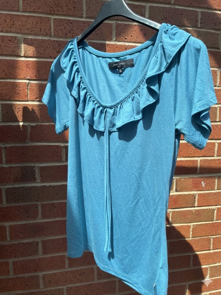 Jasper Conran Jeans Ruffle Neck Summer Top Size UK 10