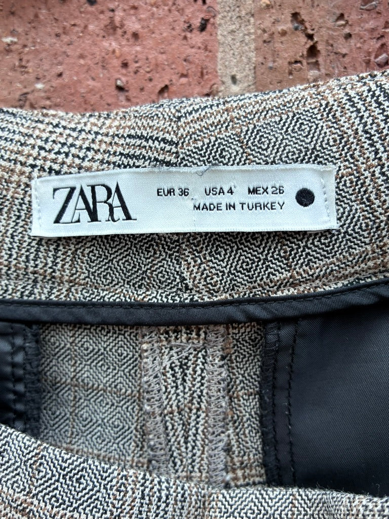 Zara Grey Plaid Checked Cigarette Trousers - Size 8