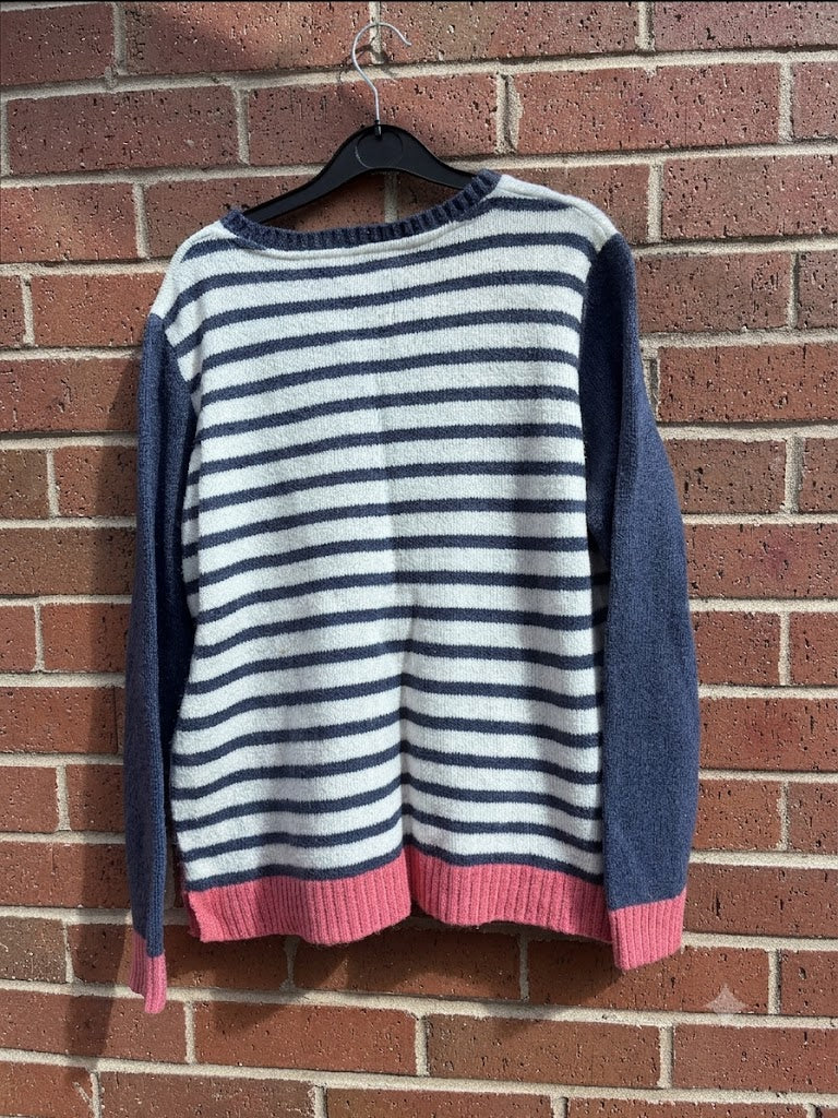 Mantaray Striped Knit Jumper with Pink Trim - Size 16