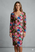 Gossip Floral V-Neck Long Sleeve Bodycon Dress Size M (UK 12/14)