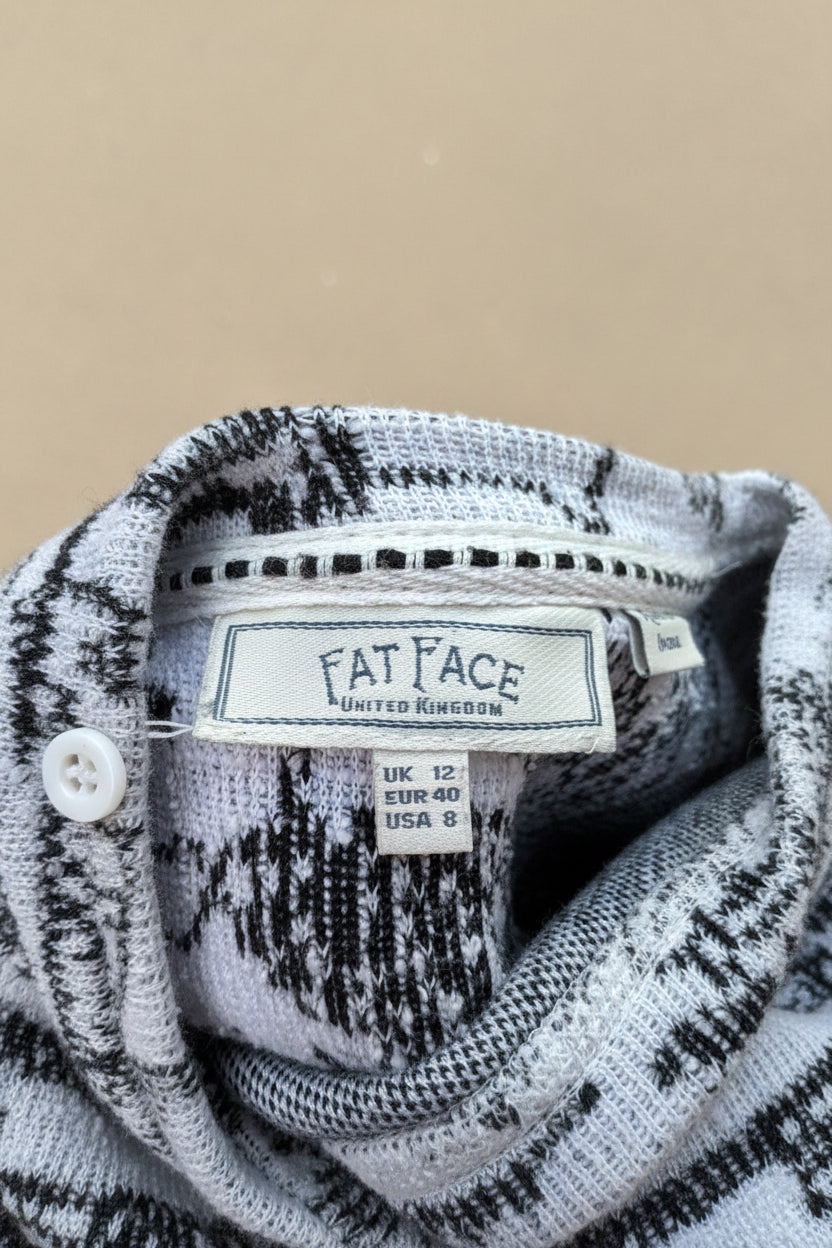🔮 FatFace Monochrome Textured Floral Knit Jumper – UK Size 12
