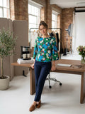 Zara Basic Green Floral Boat Neck Blouse with Pearl Details Size ES