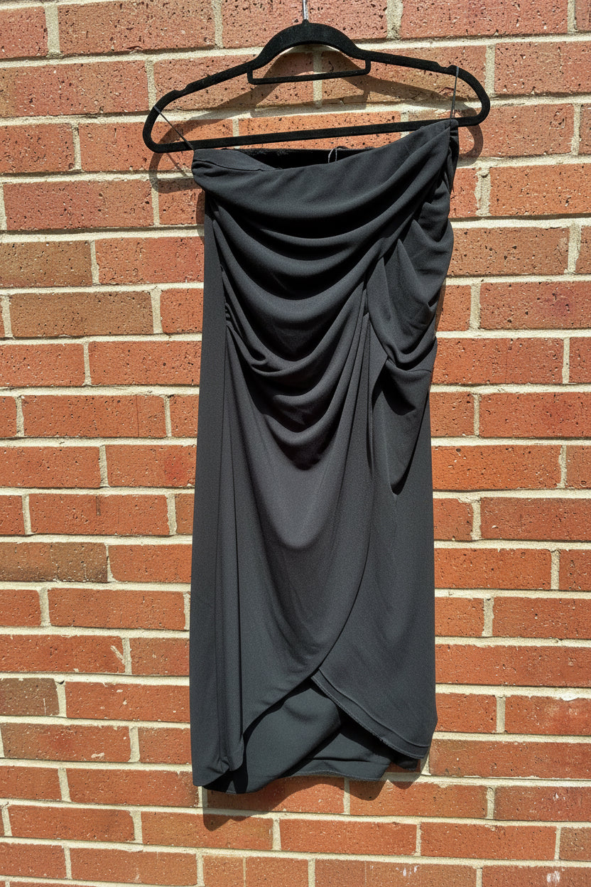 🔮 Zara Ruched Black Wrap-Around Midi Skirt SIze UK 14 (EU L)