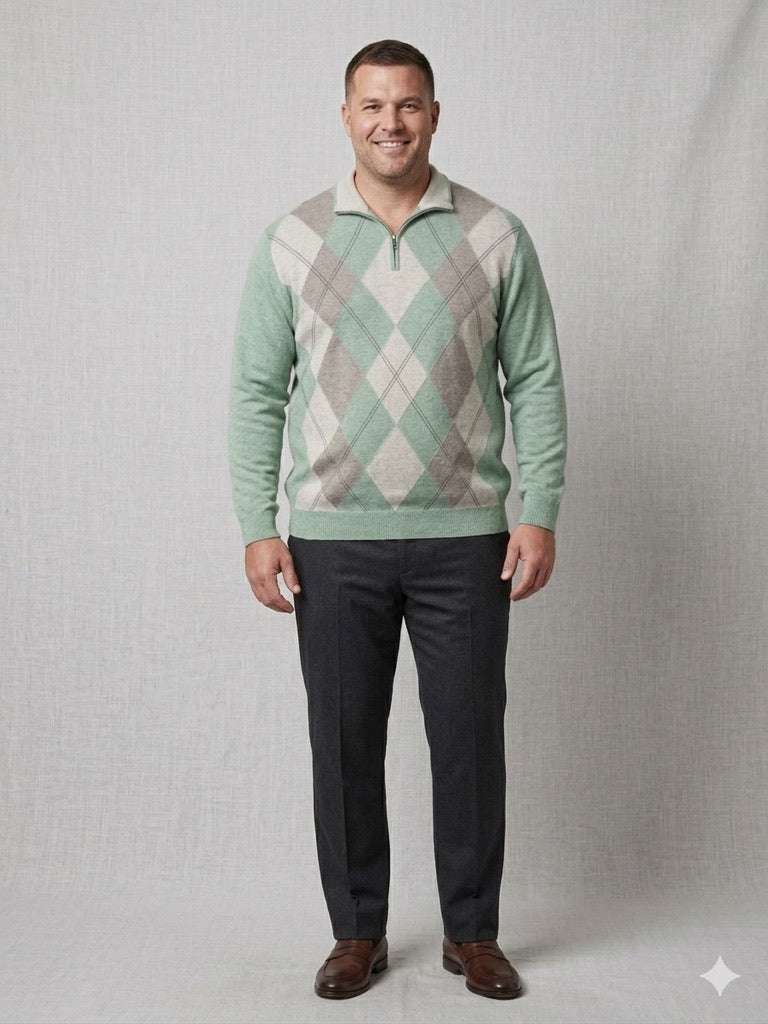 Tasso Elba (Macy's EXCLUSIVE) Men's Argyle Quarter-Zip Jumper Size UK XXL