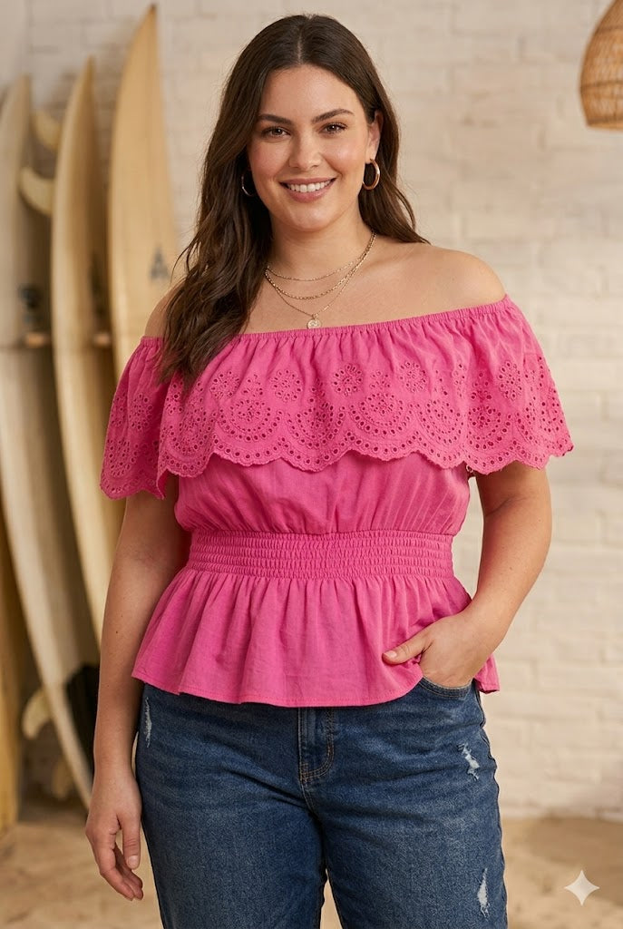 Friends Like These Broderie Anglaise Off-Shoulder Top Size UK 18
