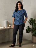 Warehouse Blue Jacquard Textured Top Size UK 12