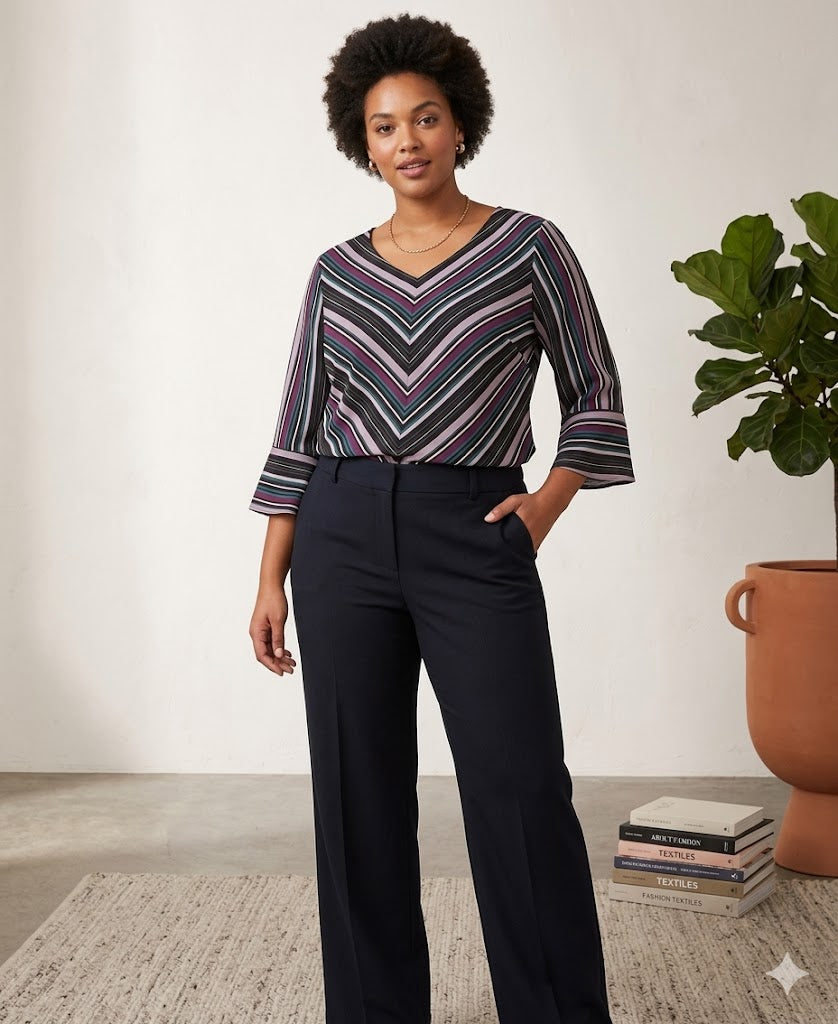 Liz Claiborne Chevron Striped 3/4 Sleeve Blouse Size UK Large