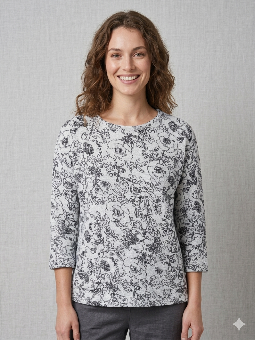🔮 FatFace Monochrome Textured Floral Knit Jumper – UK Size 12