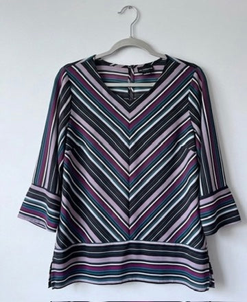 Liz Claiborne Chevron Striped 3/4 Sleeve Blouse Size UK Large