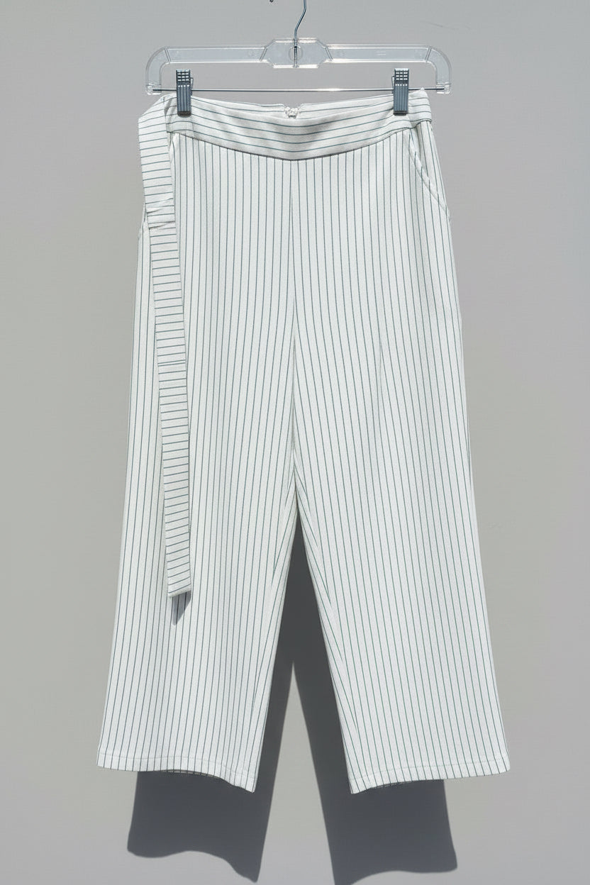 Little Miss Black & White Pinstripe Wide-Leg Trouser with Self-Tie Belt; Size, UK 8