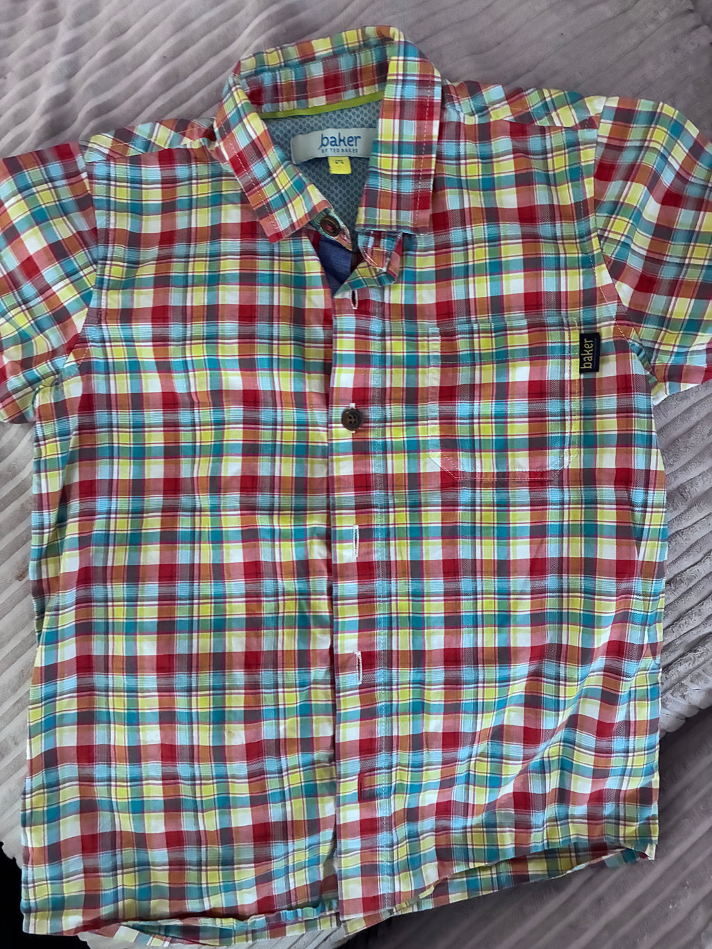 Ted Baker Kids Vibrant Plaid Short-Sleeve Shirt — Age 4