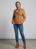 Armani Jeans Luxury Tan Leather Biker Jacket - EU 44 (UK 10/12)