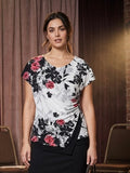 Wallis White Floral Wrap Over Cowl Neck Blouse Size UK 14