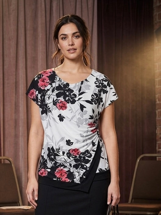 Wallis White Floral Wrap Over Cowl Neck Blouse Size UK 14