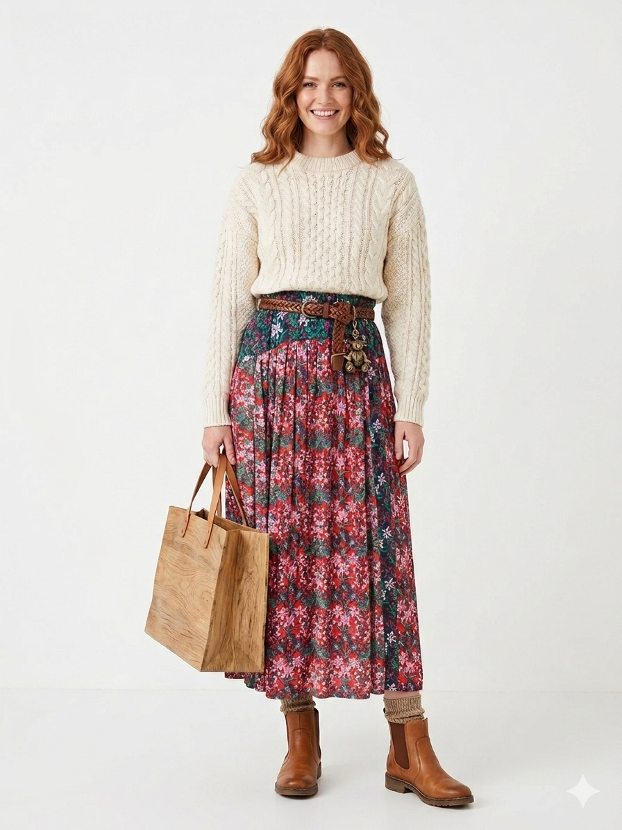 Joules Navy/Blue Floral Summer Skirt -  Size UK 6