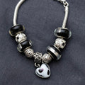 Vintage Style Silver Charm Bracelet with Black & White Glass Murano Beads