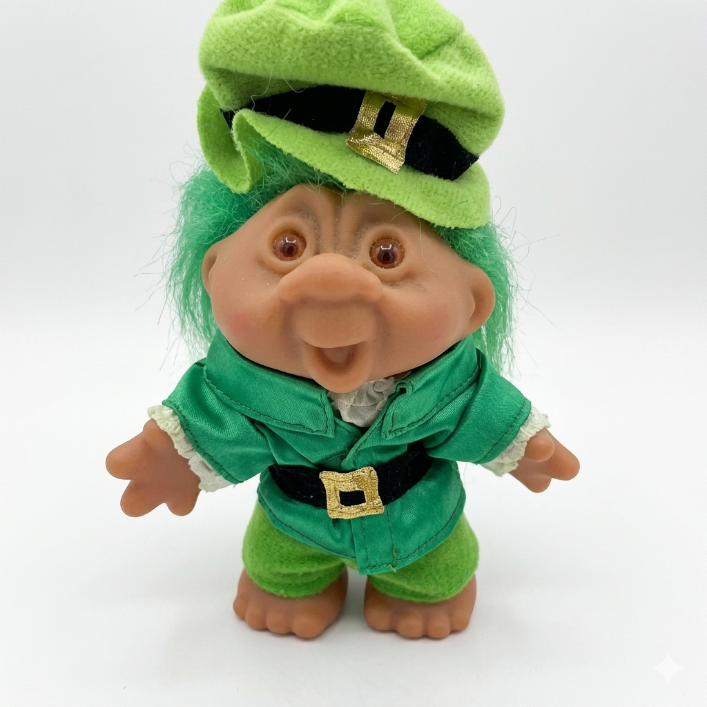 Vintage 1986 Thomas Dam "Lucky Leprechaun" Troll Doll - Original Outfit