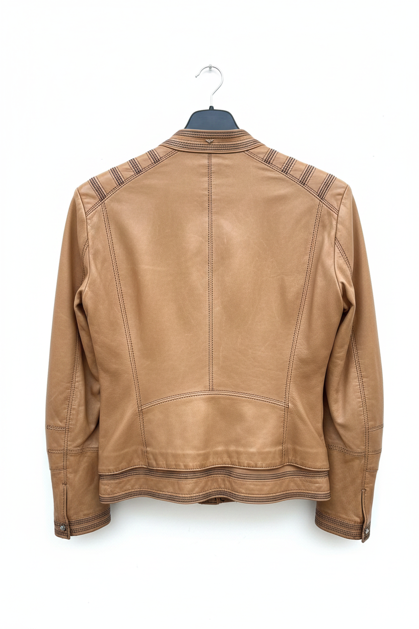 Armani Jeans Luxury Tan Leather Biker Jacket - EU 44 (UK 10/12)