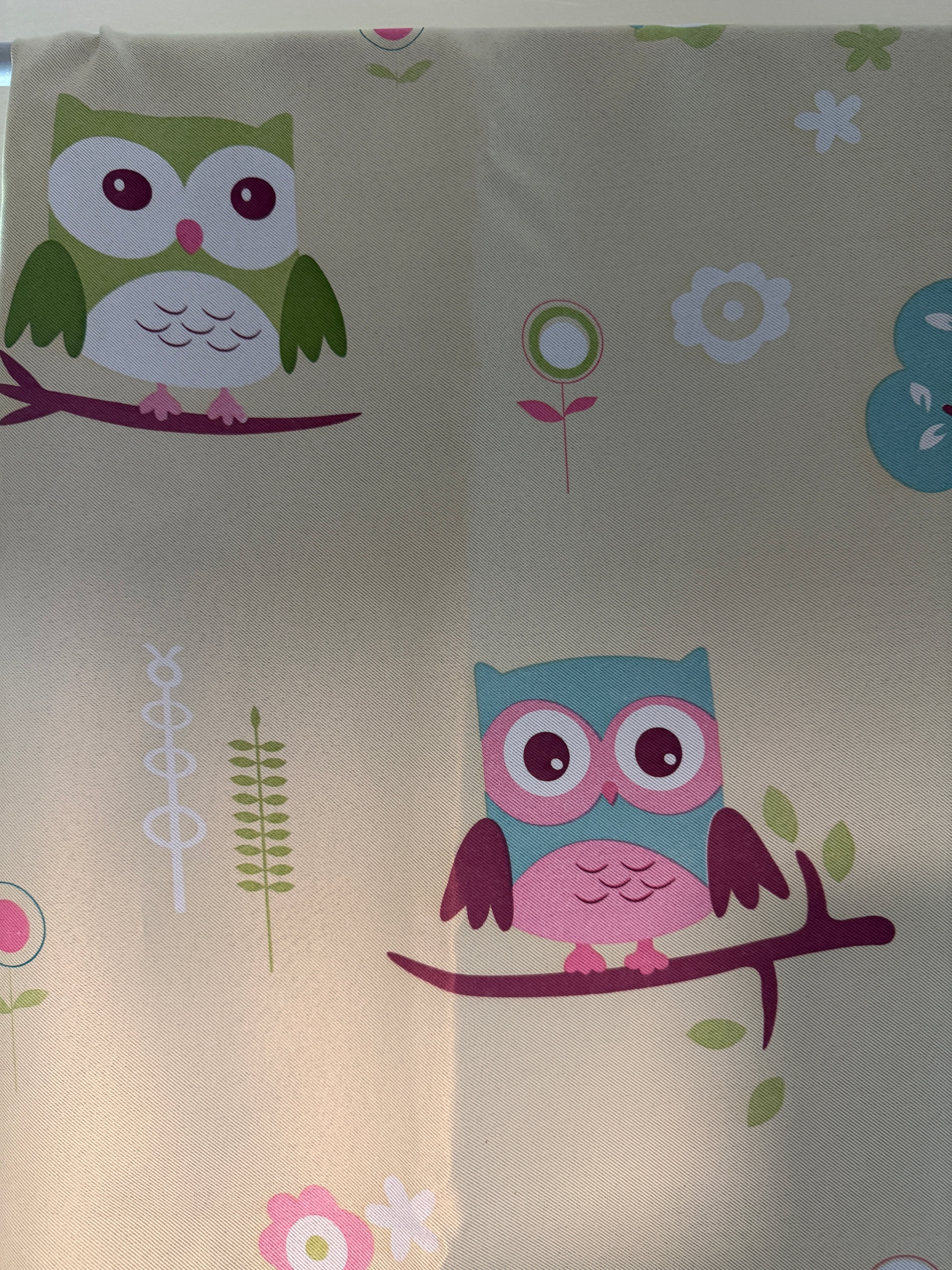 Children's Cartoon Owl Blackout Eyelet Curtains Set (160cm W x 138cm D) – Includes Matching Tie-Backs & Cushion Cover