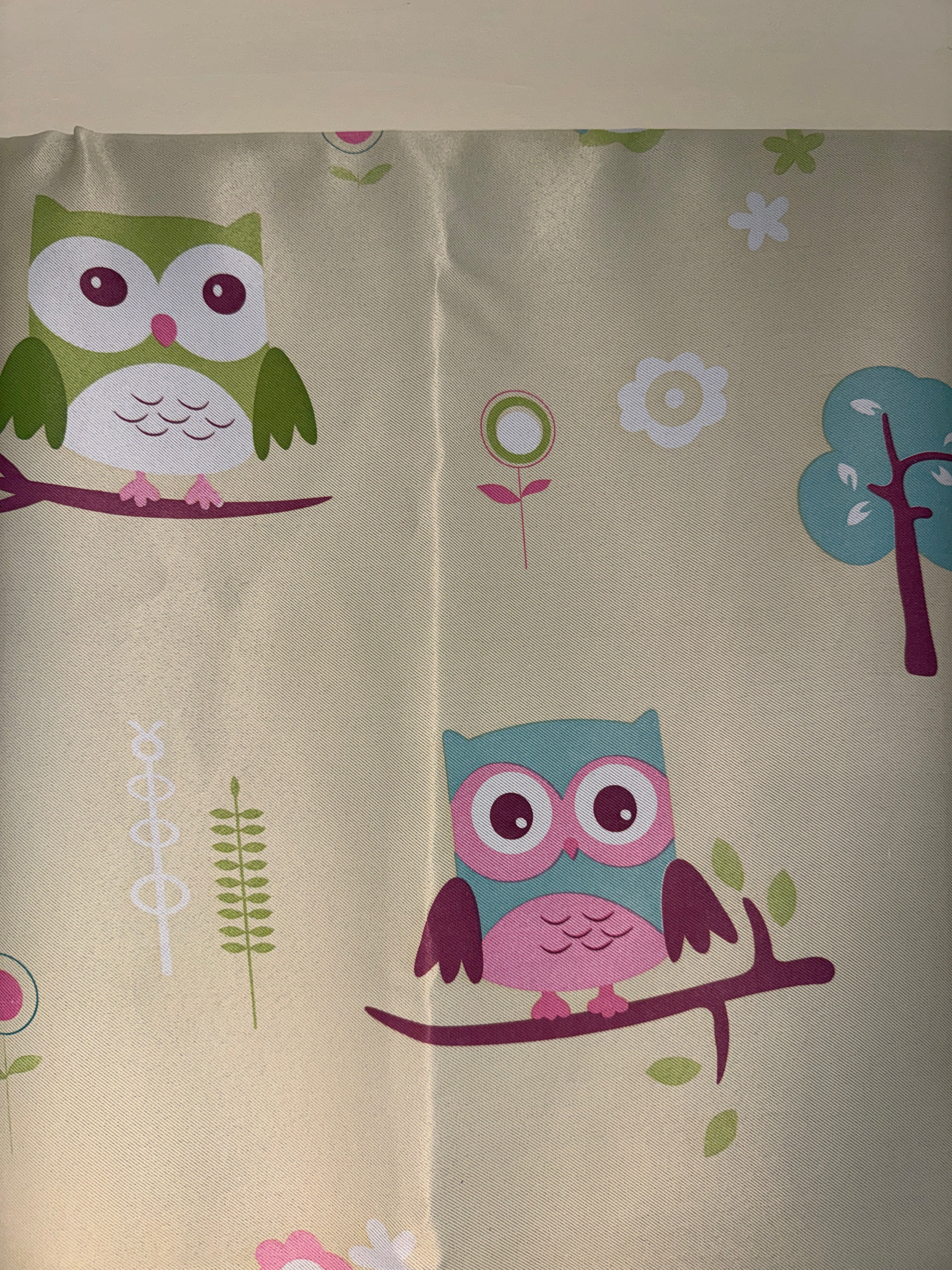 Children's Cartoon Owl Blackout Eyelet Curtains Set (160cm W x 138cm D) – Includes Matching Tie-Backs & Cushion Cover