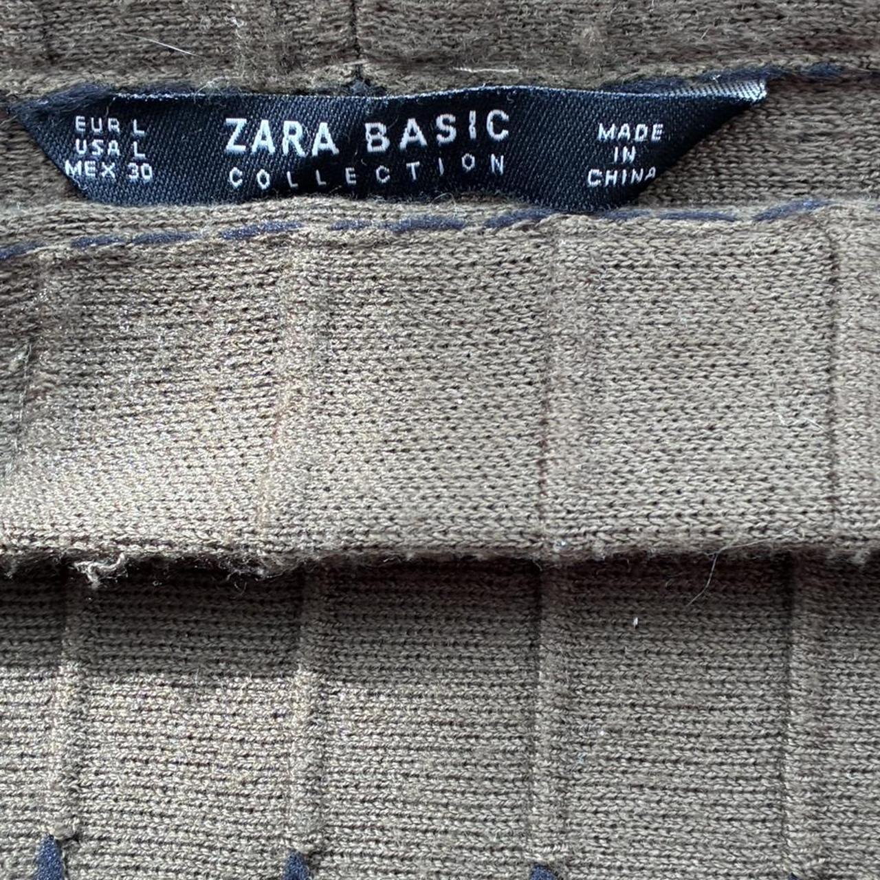 Zara Khaki Olive Green Pleated Knit Mini Skirt with Black Polka Dot Detail - Size L