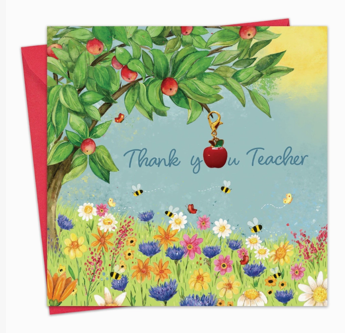 Thank You Teacher Card & Gift with Detachable Apple Charm