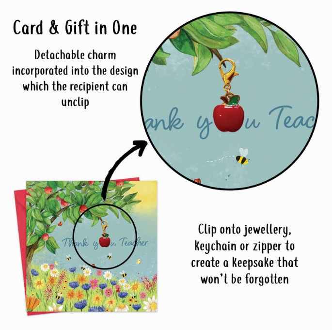 Thank You Teacher Card & Gift with Detachable Apple Charm