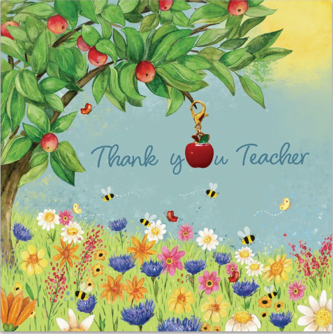 Thank You Teacher Card & Gift with Detachable Apple Charm