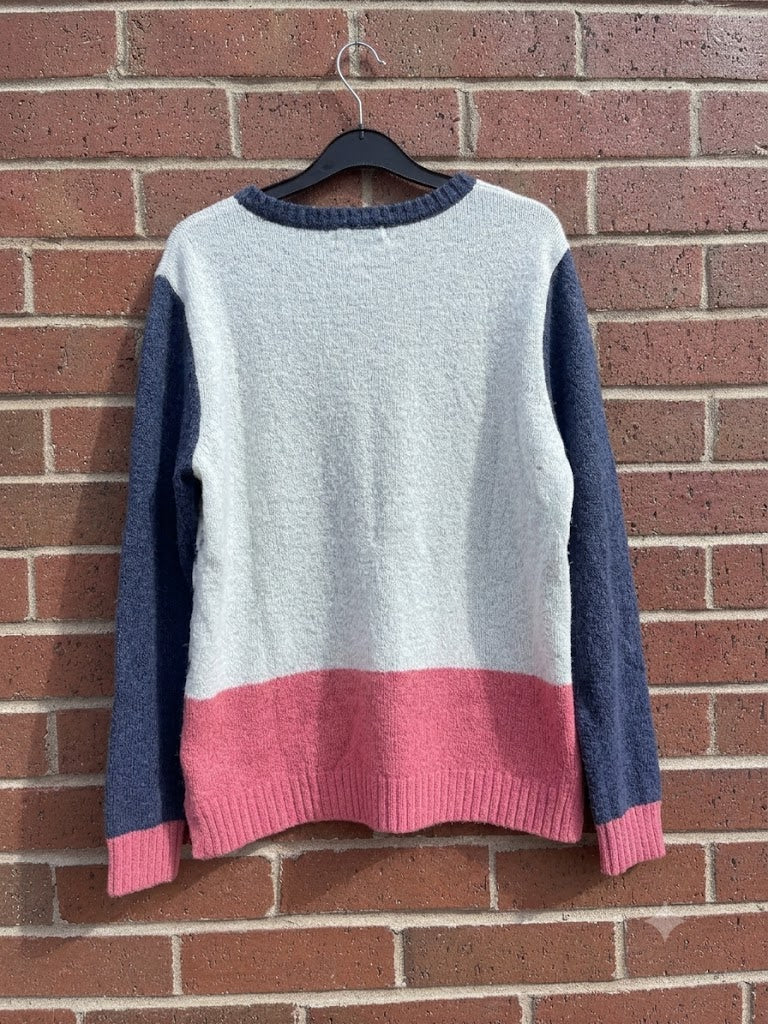 Mantaray Striped Knit Jumper with Pink Trim - Size 16