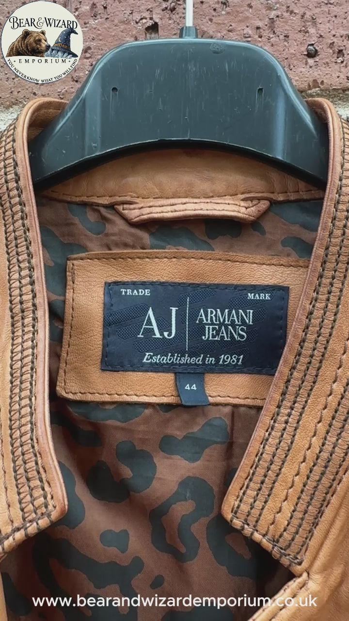 Armani Jeans Luxury Tan Leather Biker Jacket - EU 44 (UK 10/12)